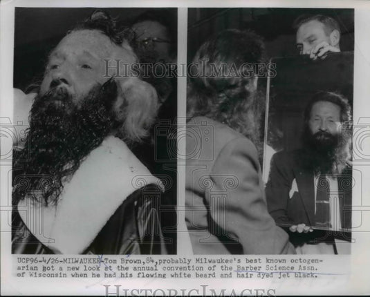 1954 Press Photo Tom Brown octogenarian got new look Barber Science Assn - Historic Images