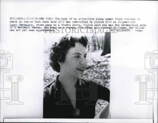 1958 Press Photo Ingar Bertelson's Body Found with 22 Stabbed - Historic Images