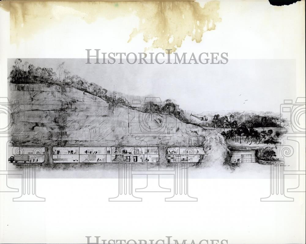 Press Photo Cross Section of a Portion &amp; More than 30 Acre Underground City - Historic Images