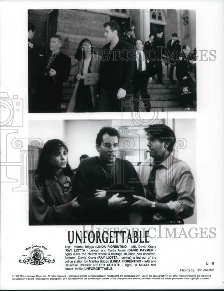 1996 Press Photo Ray Liotta Linda Fiorentino David Paymer in Unforgettable - Historic Images