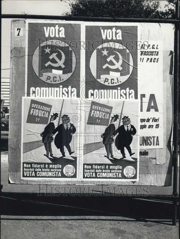 1962 Press Photo Communist Party Posters for Upcoming Elections in Rome - Historic Images