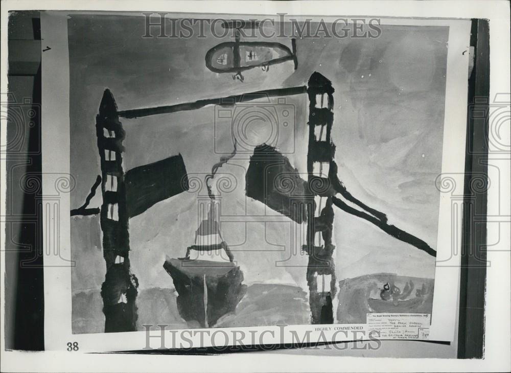 1955 Press Photo &quot;The Britannia arriving at Tower Bridge&quot; painted by DeniseColvi - Historic Images