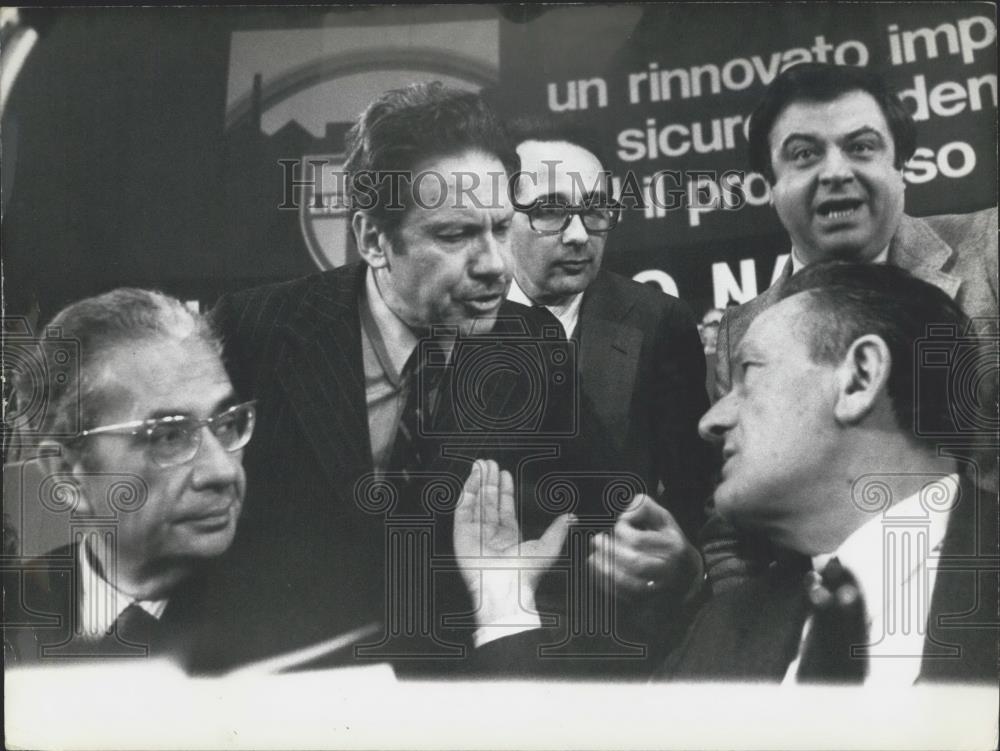 Press Photo Aldo Moro, Falminio Piccoli and Zaccagnini 23rd Congress Demonsine - Historic Images