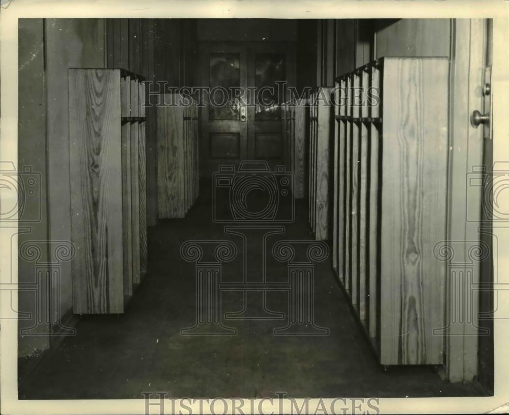 1938 Press Photo Nursery Room Hallway Wooden Lockers / Cubbies - Historic Images