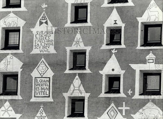 1988 Press Photo "Murals" from Switzerland on sides of houses - Historic Images
