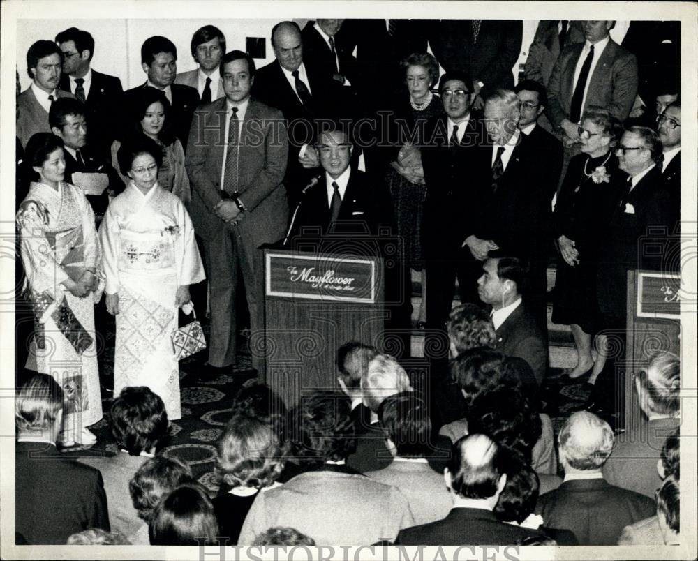 1983 Press Photo Prime Minister of Japan Yasuhiro Nakasone at Mayflower Hotel - Historic Images