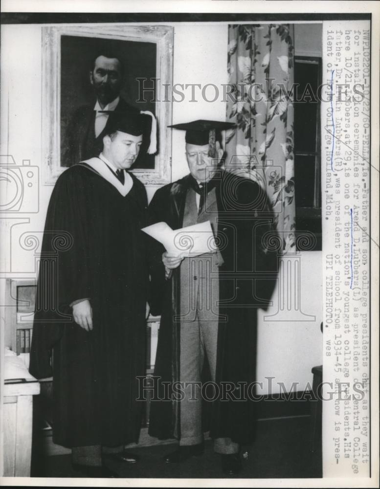 1960 Press Photo Father &amp; son college presidents Arend &amp; Dr Irwin Lubbers - Historic Images