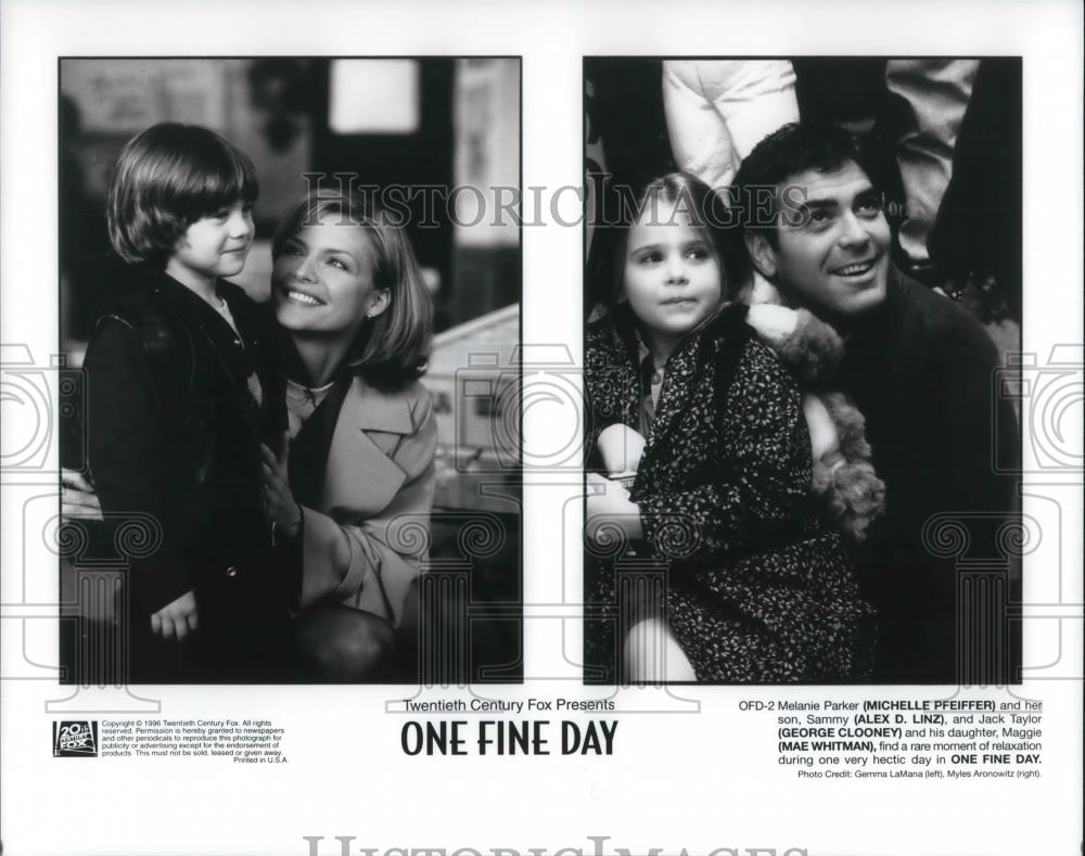 1996 Press Photo Michelle Pfeiffer, ALex D. Linz, George Klooney in One Fine Day - Historic Images