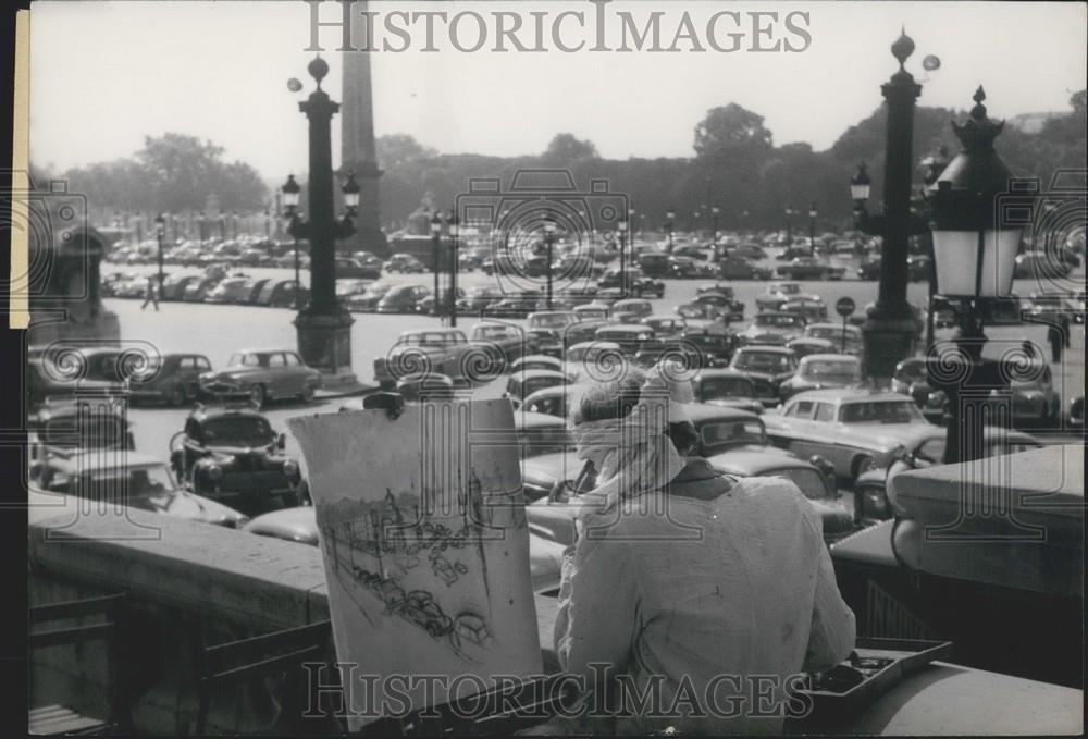 1956 Press Photo After vacation traffic jam artist painting - Historic Images