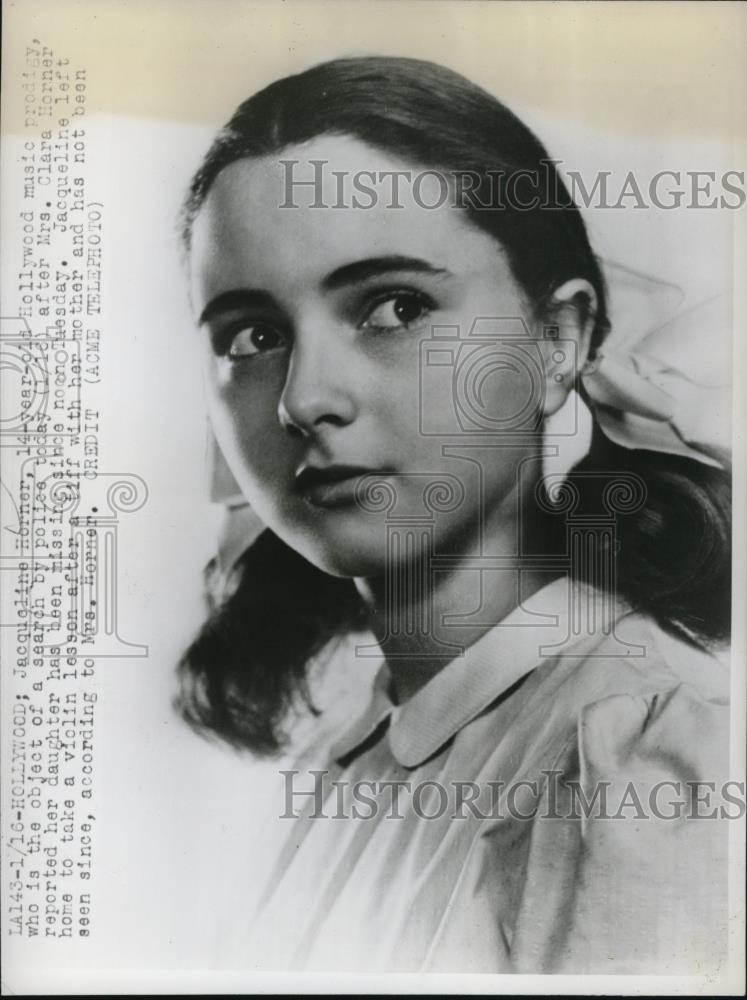 1948 Press Photo of Jaqueline Horner a missing 14 year old music prodigy. - Historic Images