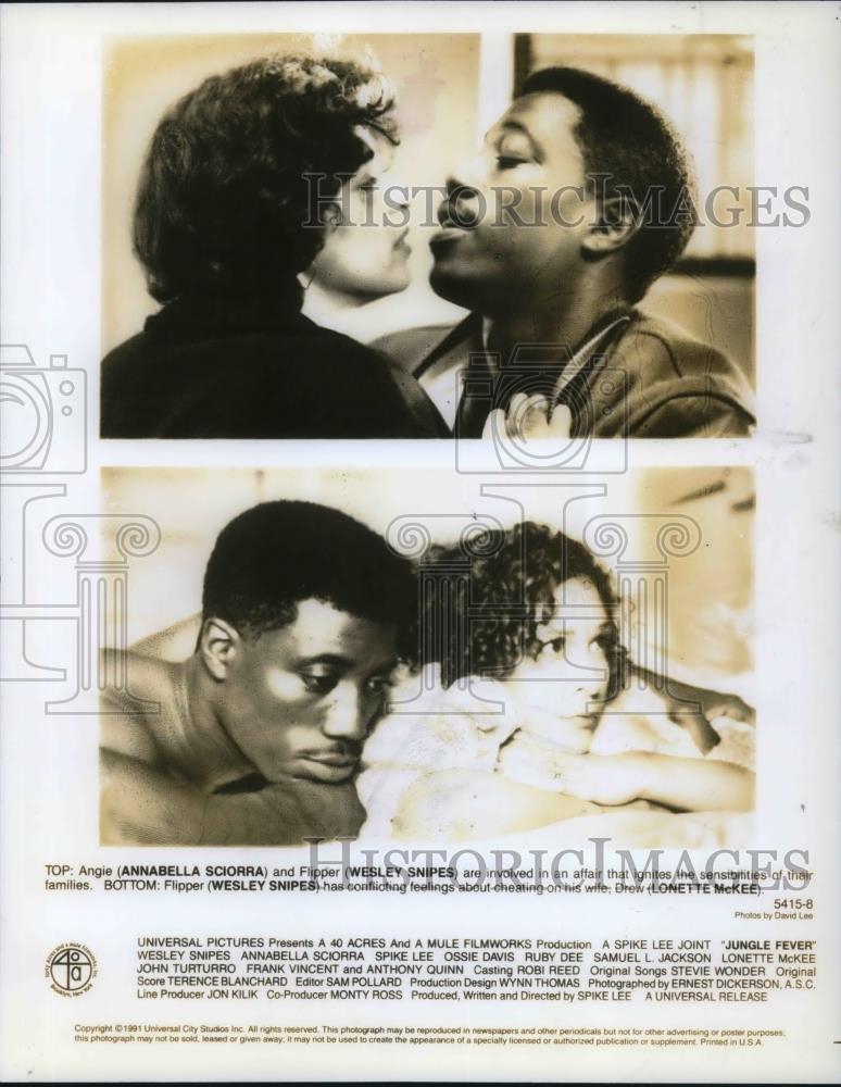 1991 Press Photo Annabella Sciorra Wesley Snipes Lonette McKee in Jungle Fever - Historic Images
