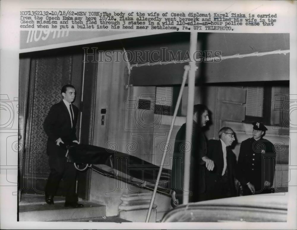 1962 Press Photo Body Czech diplomat Karel Zizka allegedly husband killed wife - Historic Images