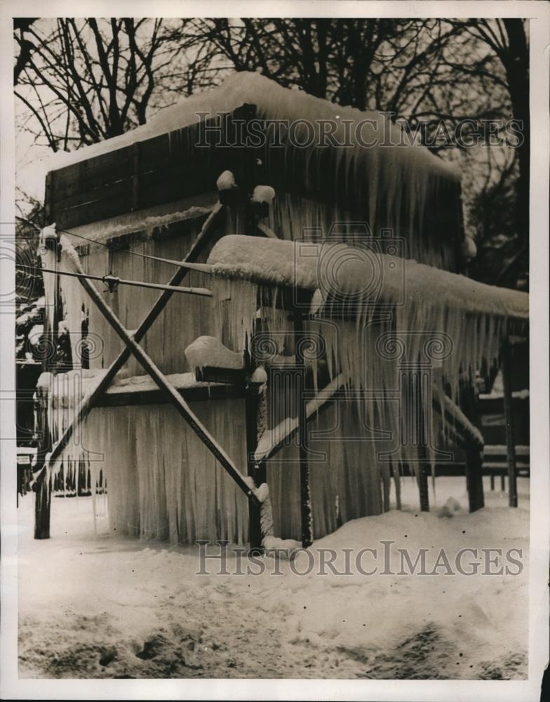 1938 Press Photo The magic of Jack Frost converted a banal wooden framework - Historic Images