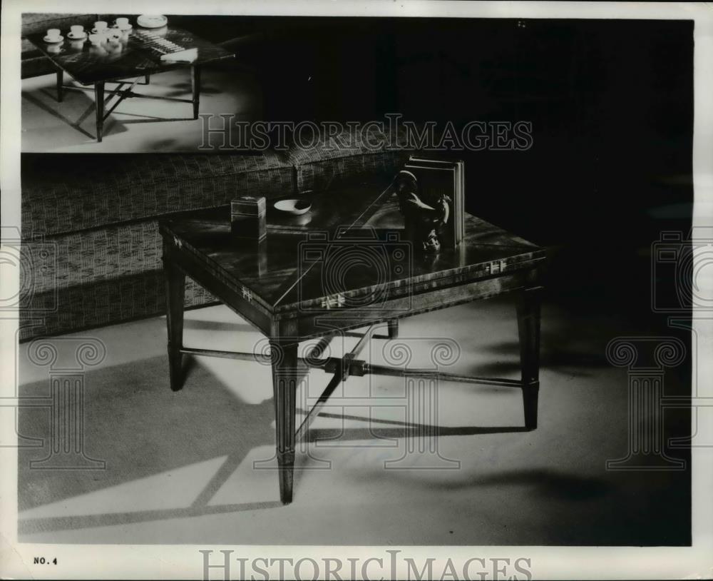 1955 Press Photo Handkerchief design cocktail table displayed - Historic Images