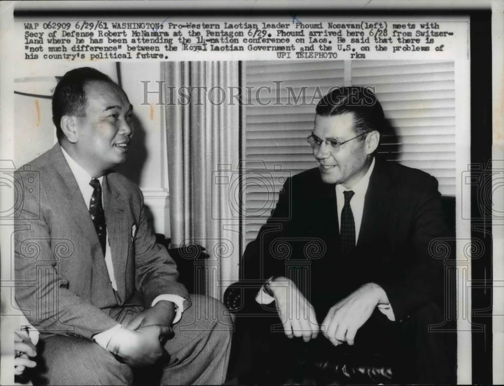 1961 Press Photo Wash DC Laotian leader Phoumi Mosavan & Sec of Def R McNamara - Historic Images