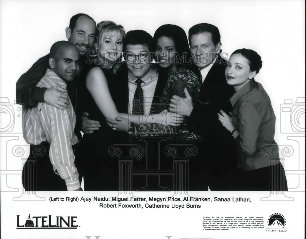 1996 Press Photo Ajay Naidu Miguel Ferrer Megyn Price Al Franken Sanaa Lathan - Historic Images