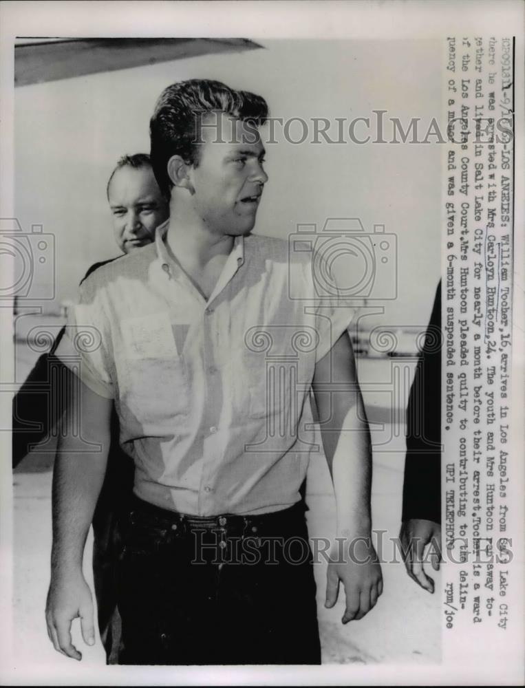 1962 Press Photo LA Calif William Tocher age 16 arrested for runing away - Historic Images