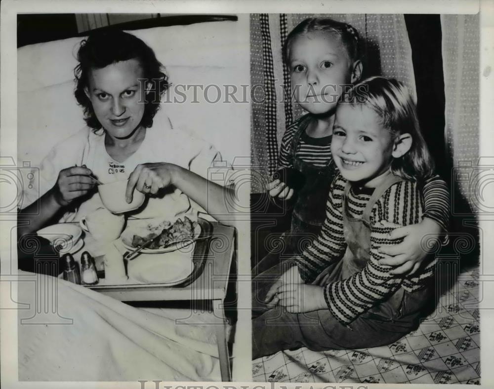 1946 Press Photo Chicago Mrs Cora Boehm,left recovers in Mercy Hospital after - Historic Images