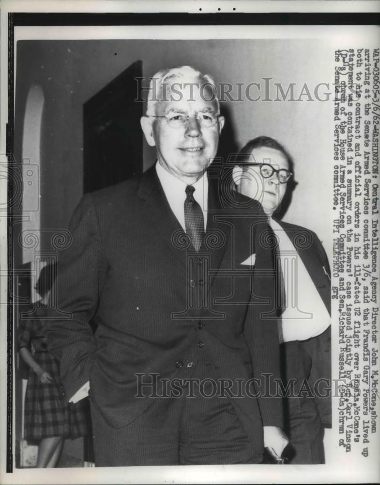 1962 Press Photo CIA Director John M McCone shown arriving at the Senate - Historic Images