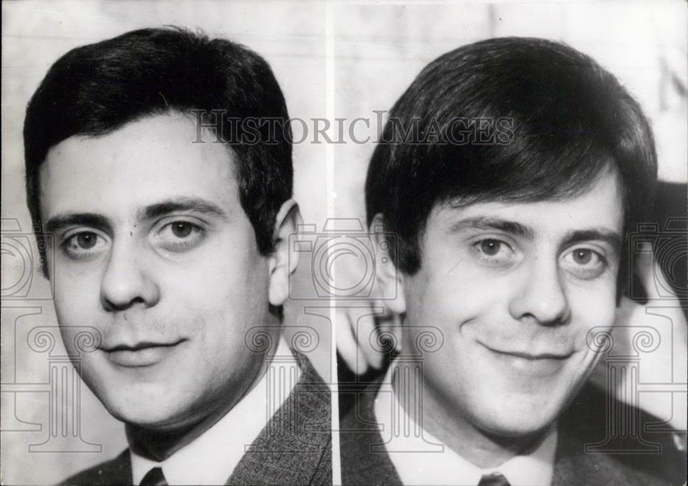 1967 Press Photo Male model displaying natural hair (Left) and wig. - Historic Images