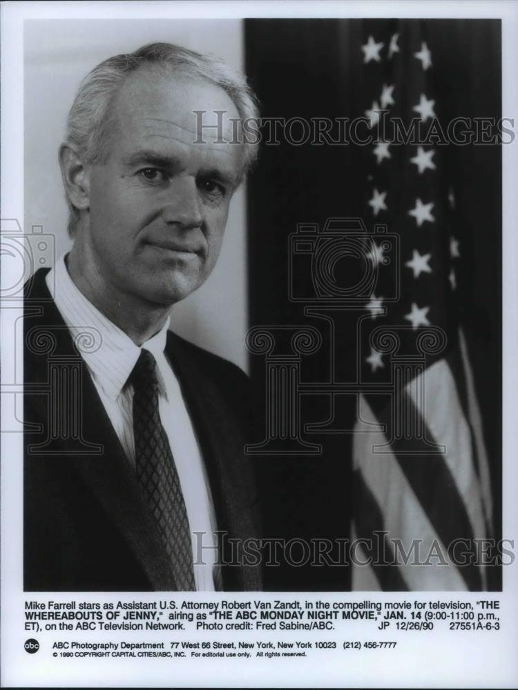 1990 Press Photo Mike Farrell stars in The Whereabouts of Jenny TV movie - Historic Images