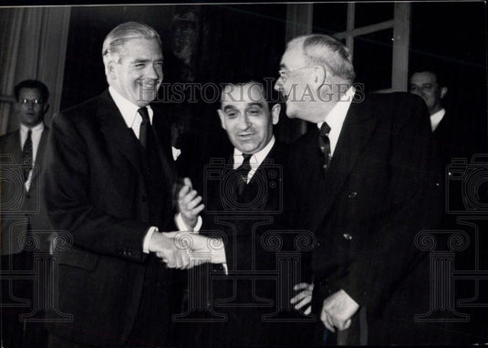 Press Photo M. Mendes Frabce & Mr. Foster Dulies and Mr. Anthony Eden - Historic Images