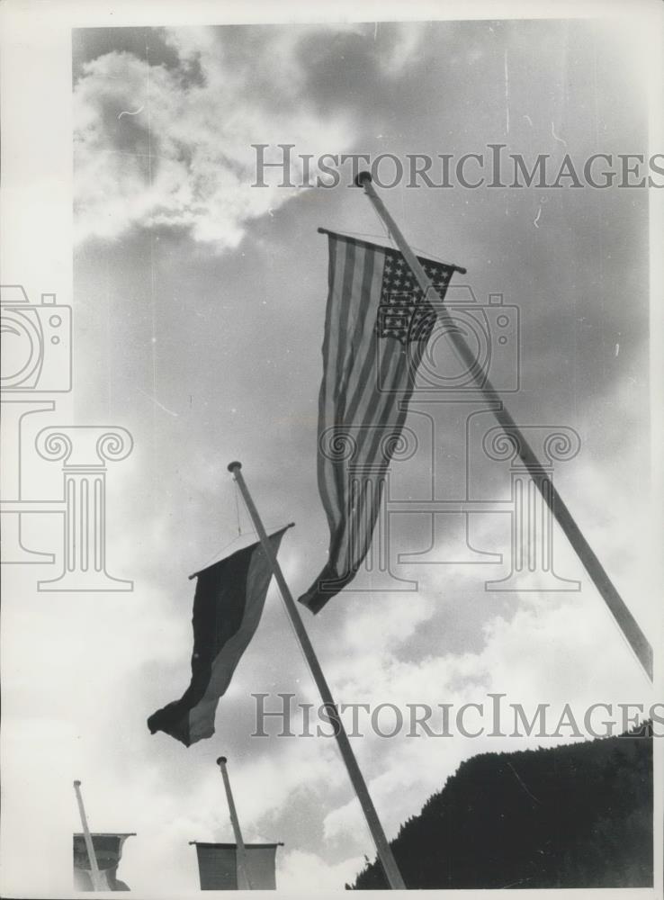 Press Photo Flags fly at German-American Festival of Rifle-man - Historic Images