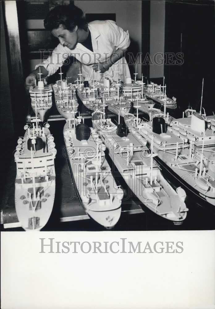 1957 Press Photo Fleet of Naval models for show for French Pres. Ren Coty - Historic Images