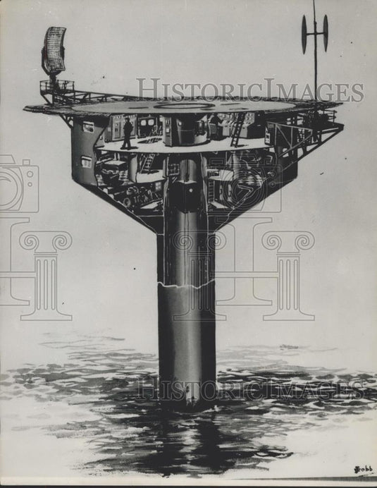1965 Press Photo Artists concept of Artificial Islands To Aid Aircraftover Ocean - Historic Images
