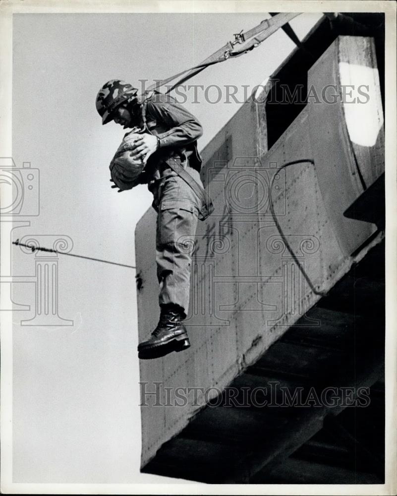 Press Photo Japanese airbourn infantry jumps from a Japanese Jet plane - Historic Images