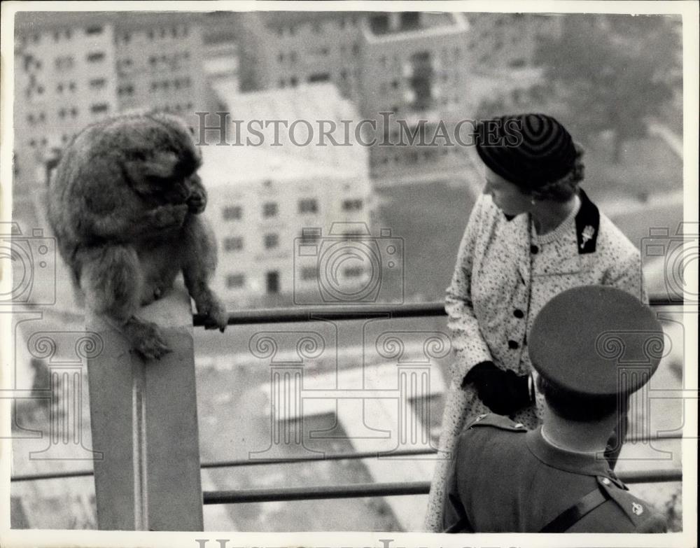 1954 Press Photo H.M. The Queen and a Barbary ape - Historic Images