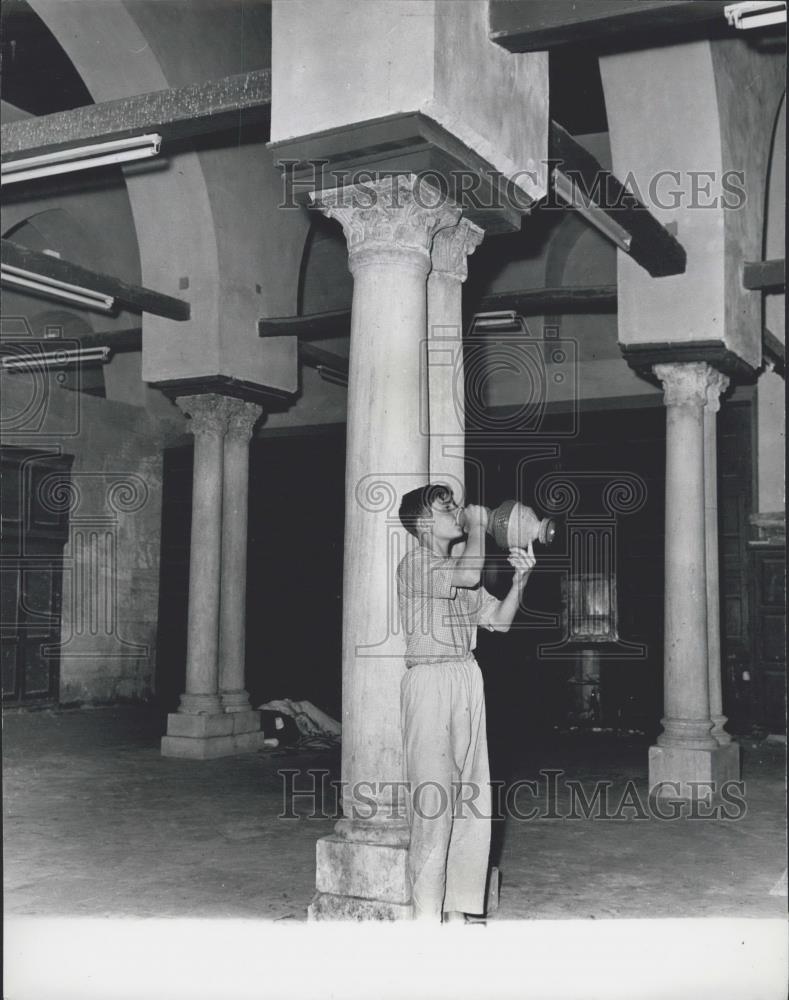 Press Photo Boy, Traditional Drinking Pot - Historic Images