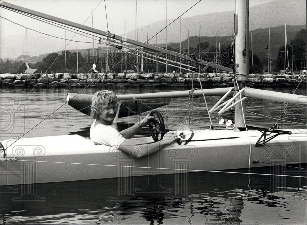 1981 Press Photo Andre Strautmann and his &quot;Hydrophobia&quot; sailing boat - Historic Images