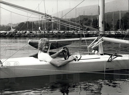 1981 Press Photo Andre Strautmann and his "Hydrophobia" sailing boat - Historic Images