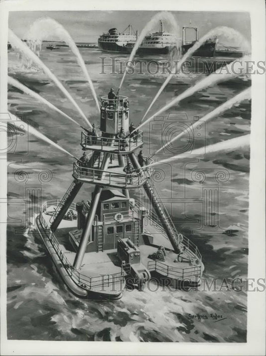 Press Photo Artist drawing of A Unique Fire-Float - Historic Images