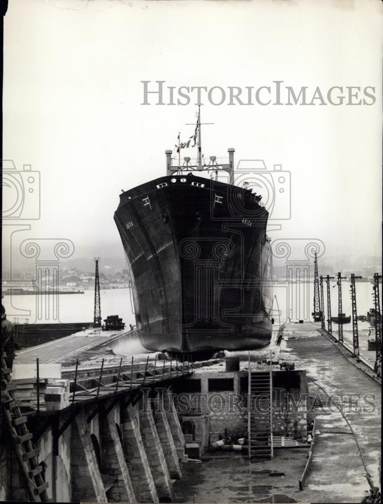 Press Photo Freight ship For Norwegian Merchant Navy Launched at Toulon - Historic Images