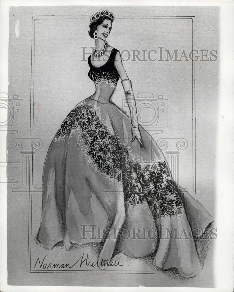 1987 Press Photo Drawings of the Queen&#39;s Canadian Gowns - Historic Images