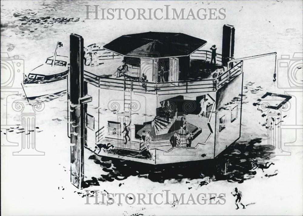 1971 Press Photo Drawing Of Projected Underwater Bar For Kiel Olympics - Historic Images