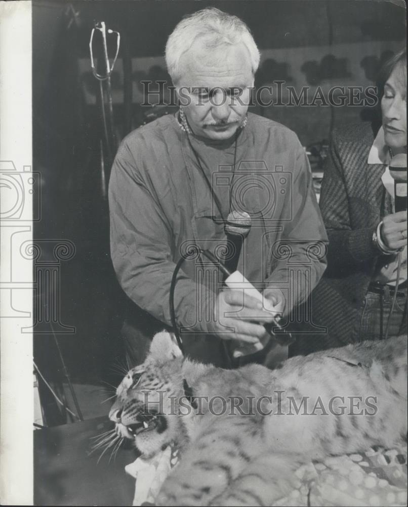 Press Photo Dr Klein, Veterinary and a young tiger - Historic Images