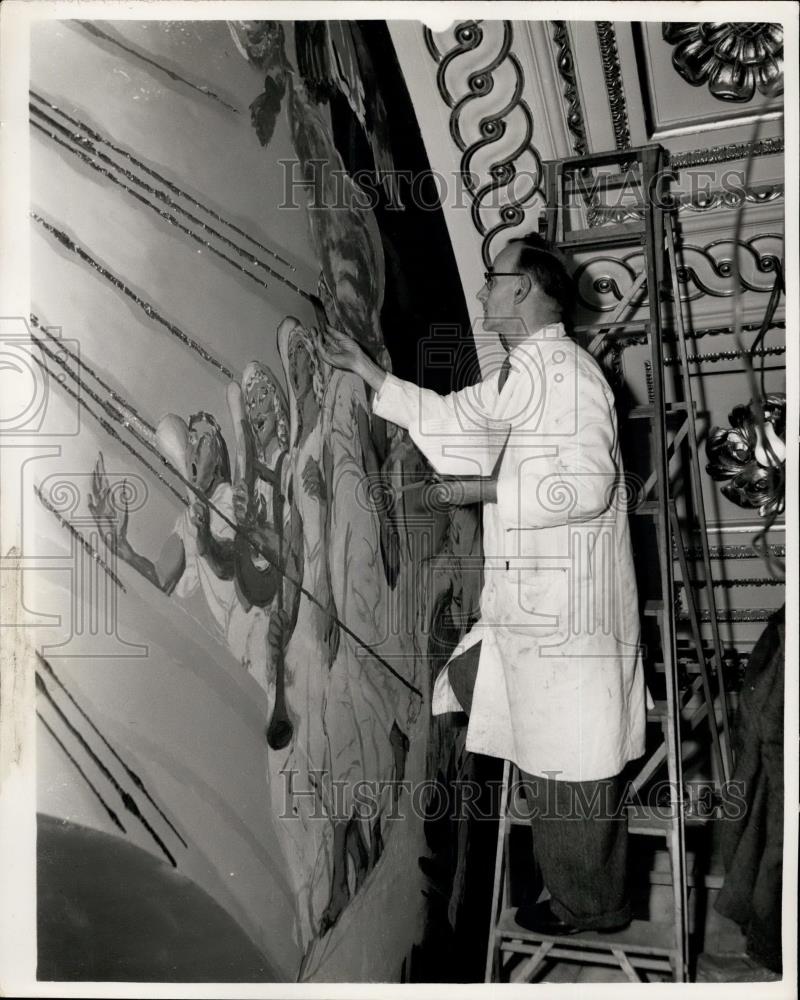 1957 Press Photo Restoration of St. Bride&#39;s church continues - Historic Images