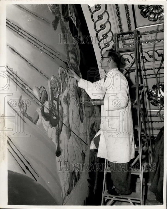 1957 Press Photo Restoration of St. Bride's church continues - Historic Images
