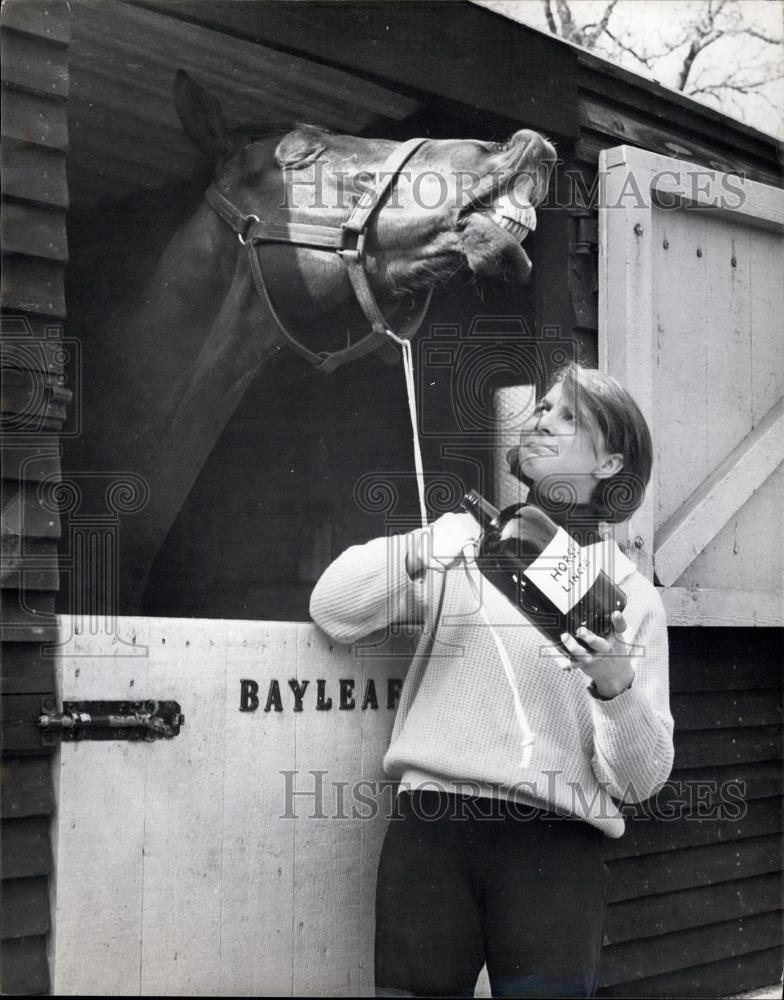 Press Photo Susan Sargon Giving Horse Bay Leaf Flu Medication - Historic Images