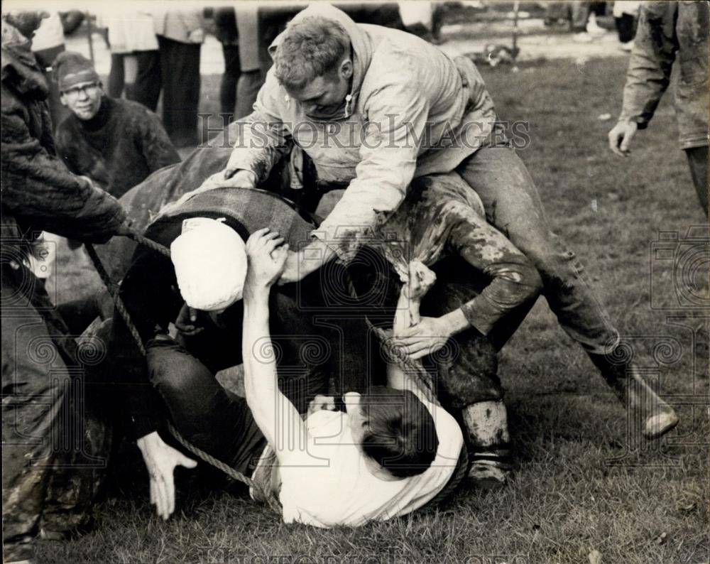 1966 Press Photo Horseplay among students at The Hospital Cup Rugby Final - Historic Images