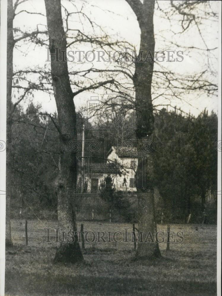Press Photo two trees in front of two story white home with garage - Historic Images
