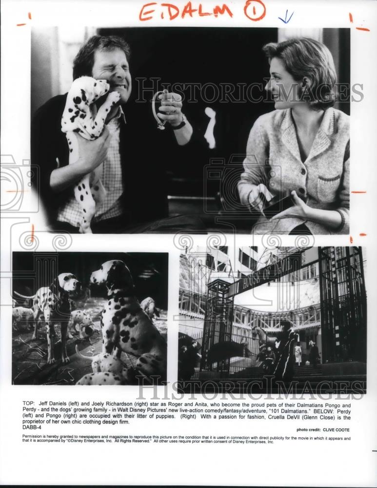 1996 Press Photo Jeff Daniels and Joely Richardson in 101 Dalmatians - cvp22791 - Historic Images