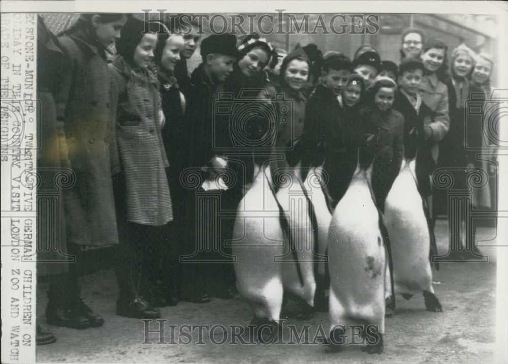 1951 Press Photo German Children Visit London Zoo. Penguins. - Historic Images