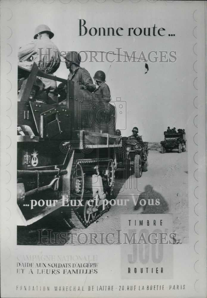 1956 Press Photo Algerian soldiers, Rene Coty,Mr Pinton & some military vehicles - Historic Images