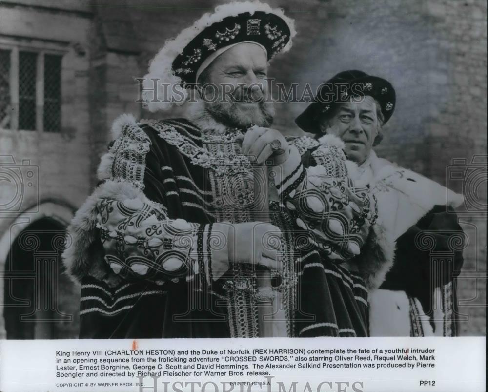 1978 Press Photo Charlton Heston and Rex Harrison star in Crossed Swords - Historic Images