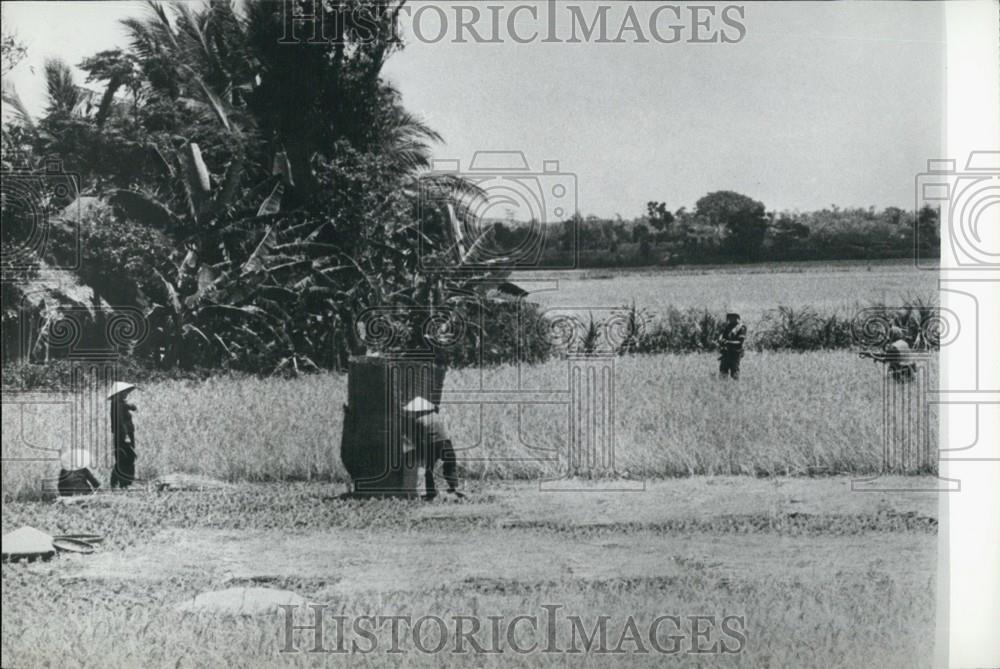 Press Photo Korean Riflemen Protect Farmers From Viet Cong Tax Collectors - Historic Images