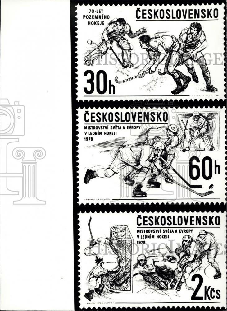 Press Photo Russian stamp with hockey players - Historic Images